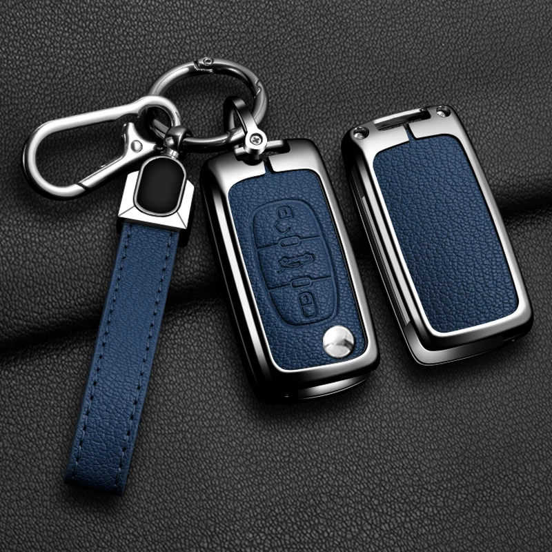 

Zinc Alloy Leather Car Flip Key Case Cover Protector Shell Fob Key For Citroen C1 C2 C3 C4 C5 XSARA PICA Auto Accessories