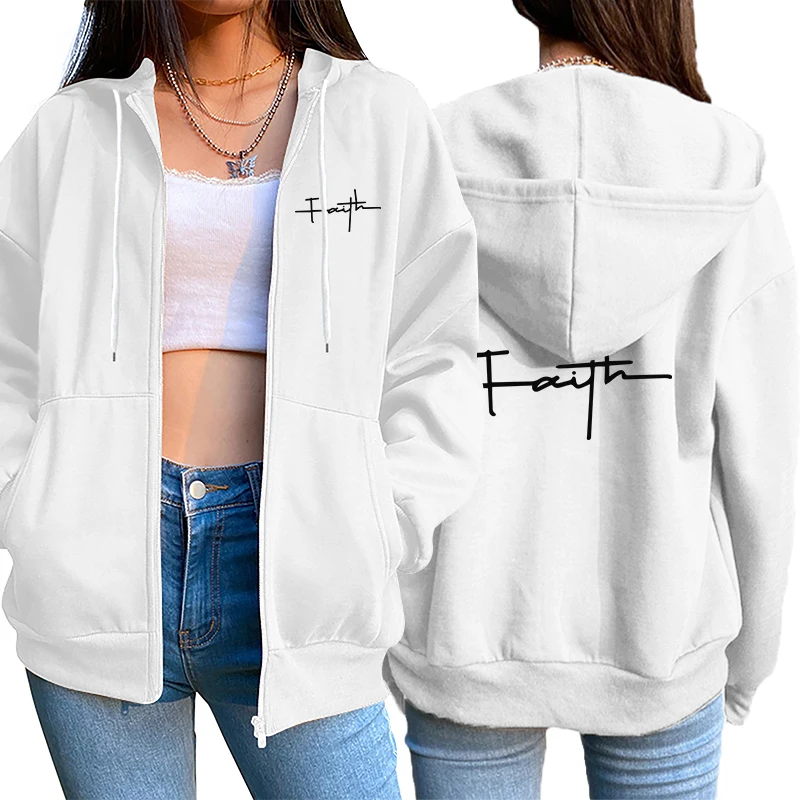 

Fashion Hot Sale Women's Sweatshirt Zipper Cardigan Hooded Printing Outfit Casual Jogging Top Clothing Lady Versatile Sport Coat