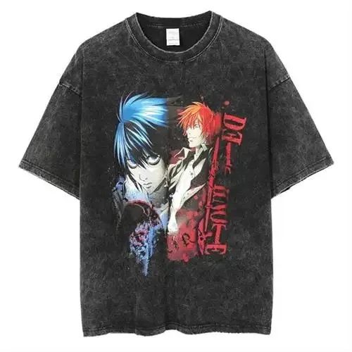 Men\'s Clothing Japanese Tshirt Anime Vintage T-shirt Death Note Washed T Shirt Tops Oversized T-shirt Y2k Clothes Short Sleeve