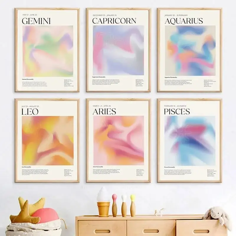 Painting Astrology Gradient Aura Zodiac Poster Horoscope Pictures for Living Room Decoration Constellation Wall Art Canvas