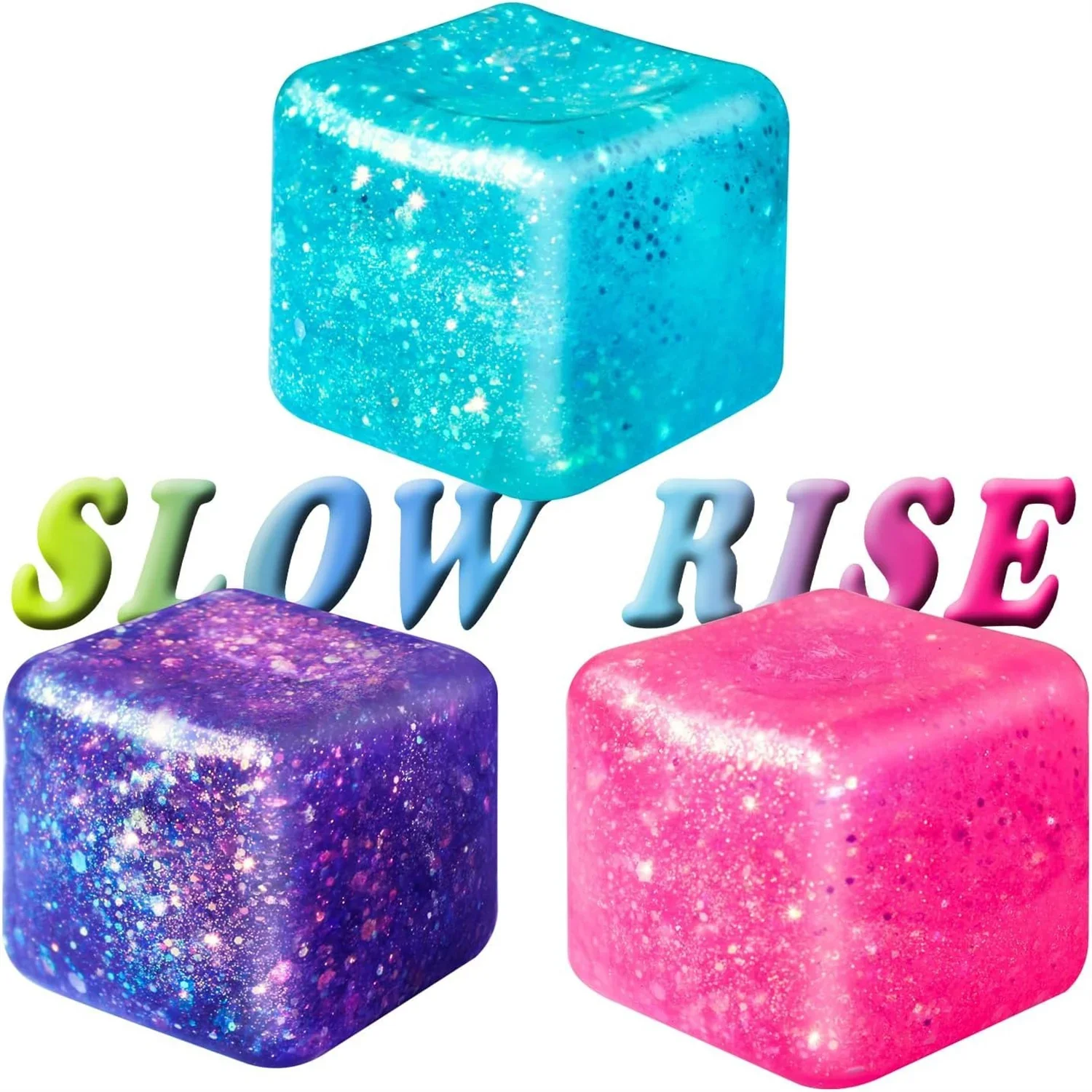 

Slow Rise Glitter Stress Cube, Malt Sugar Stress Balls for Adults Kids, ADHD Fidget Toys, Anxiety Relief Squishy Toys