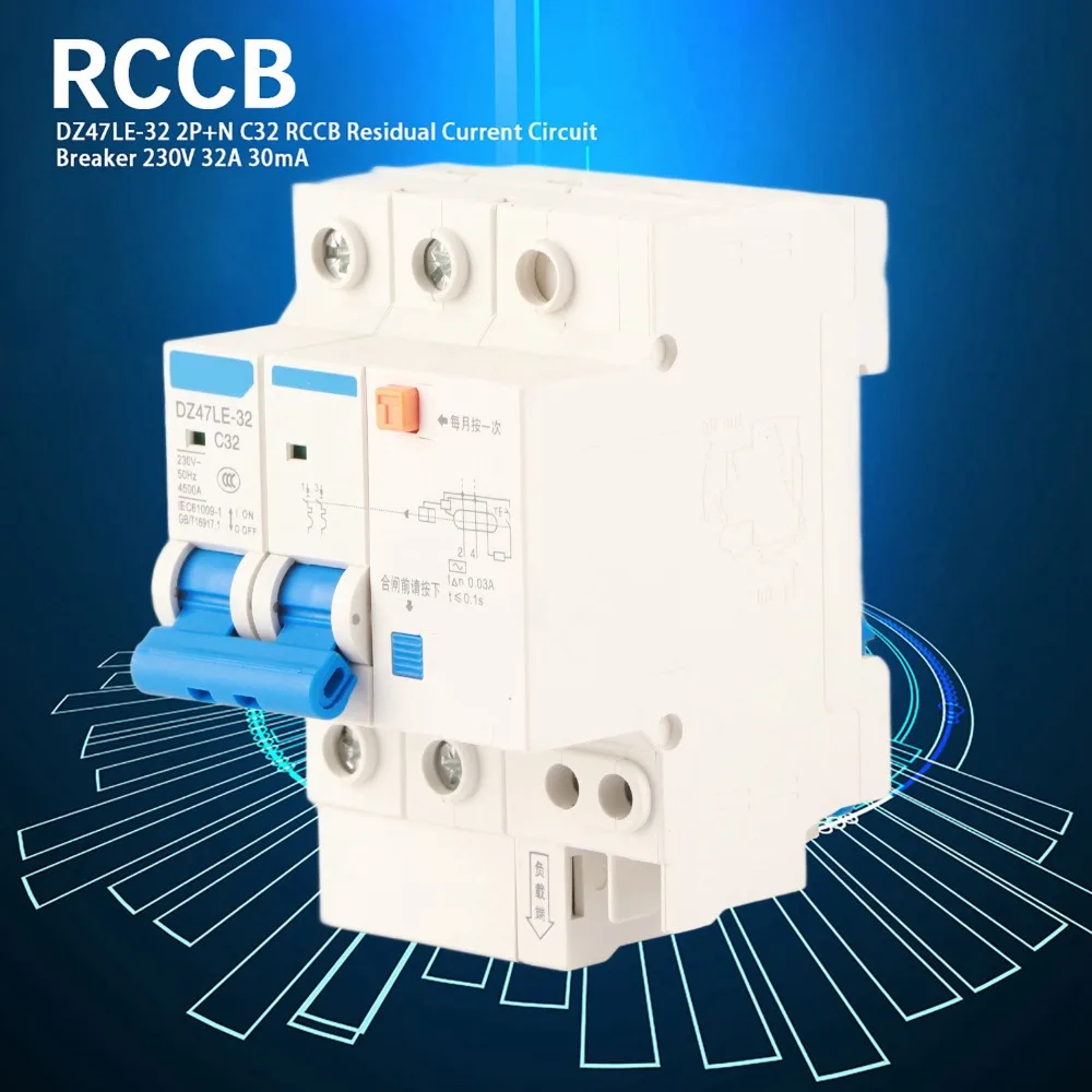 Miniature DZ47LE-32 RCCB 2P 32A 230V 30mA Residual Current Circuit Breaker 230V RCCB Engineering Construction