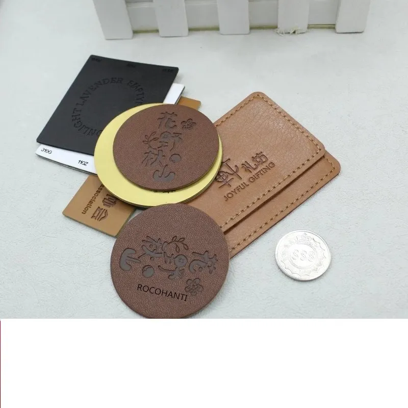 100pcs Custom Soft Pu Leather Tags Logo Leather Clothing Label with Adhesive Backing Laserable Leatherette for Hat Bag Shoes