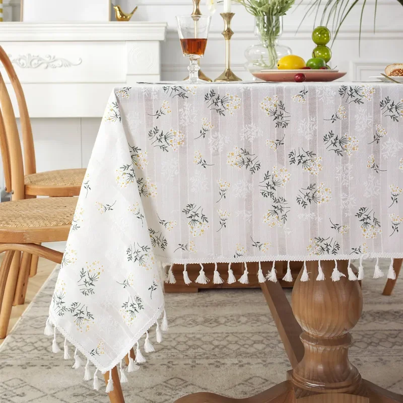 White Lilac Floral Tablecloth Rectangle Flower Fabric Table Cloth Washable Tea Table Cover for Kitchen Picnic Dining Decorations