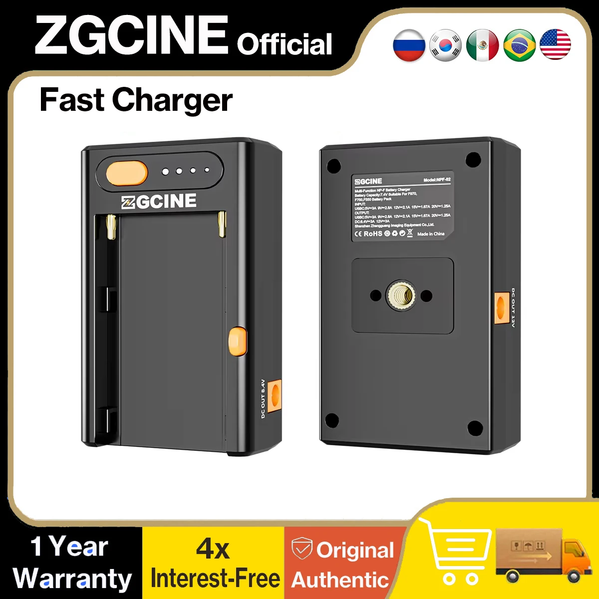 

ZGCINE NPF-02 NP-F01 NPF Battery Charger Powering Adapter,With USBC PD, DC output port,supply power to cameras/monitors