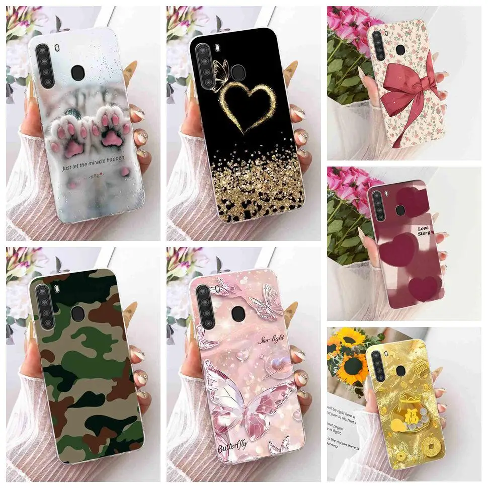 For Samsung Galaxy A21 A215U Case Nice Butterfly Love Silicone TPU Clear Soft Cover For Samsung A21 A215U1 6.5" Phone Cases Capa