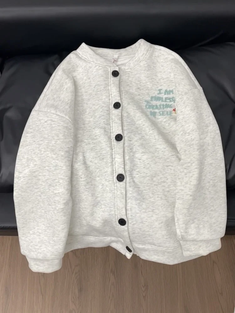 

Retro American Embroidered Open Cardigan Sweatirt Loose ex Early Autumn INS Versatile Lazy Jaet Coat for Teens
