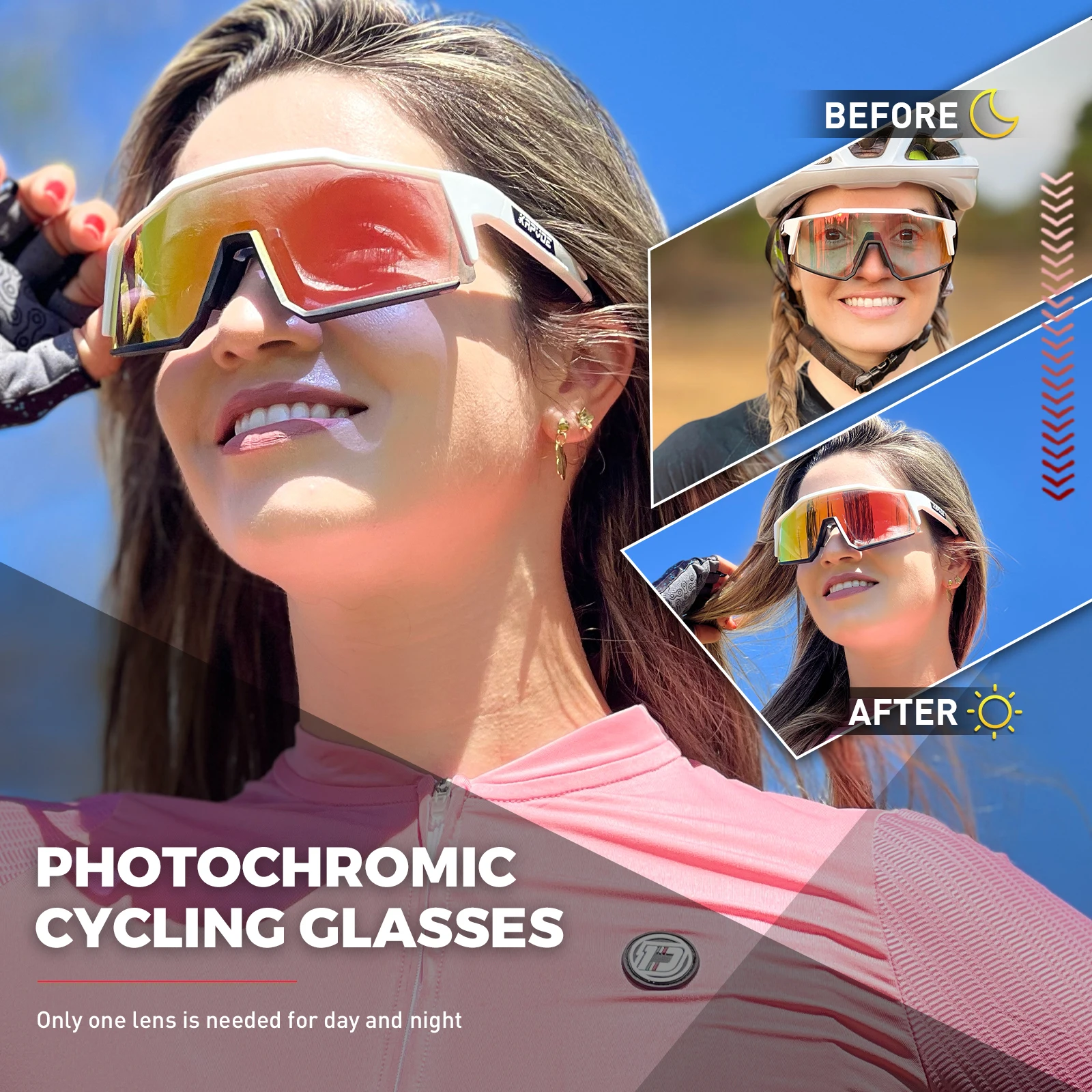 Kapvoe Photochromic Cycling Sunglasses for Men Cycl Glasses Mountain Bicycle Goggles Women Outdoor Sports Running UV400 Eyewear