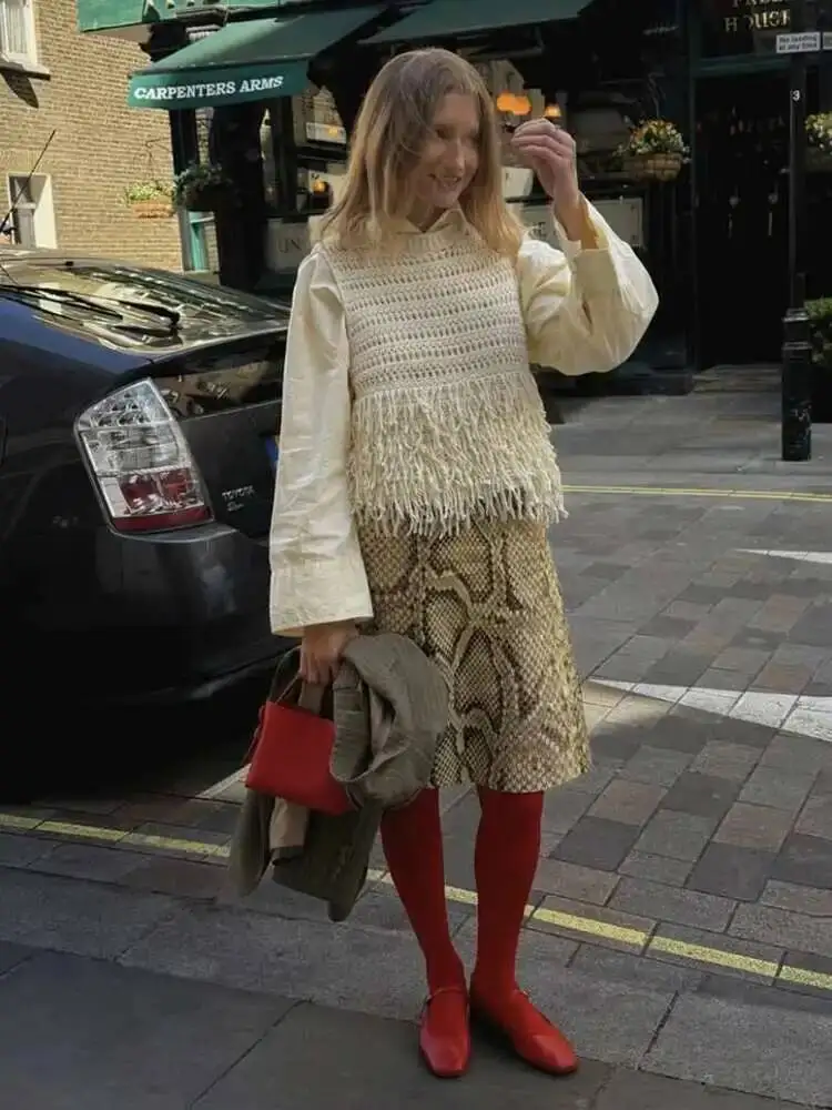 Gonna dritta con motivo serpente alla moda per donna Gonna lunga sottile a vita alta Gonna femminile streetwear calda Estate nuova