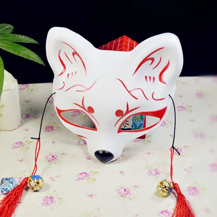 Fox Mask Japanese Cosplay Mask Half Face PVC Kabuki Kitsune Masks Masquerade Anime Cosplay Cat Mask Rave Festivals Party Props