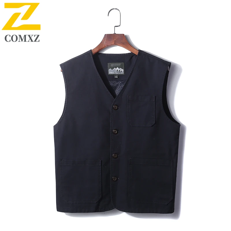 

2025 мужской жилет из чистого хлопка, модный классический легкий дышащий жилет без рукавов с несколькими карманами, жилет для рыбалки на открытом воздухе