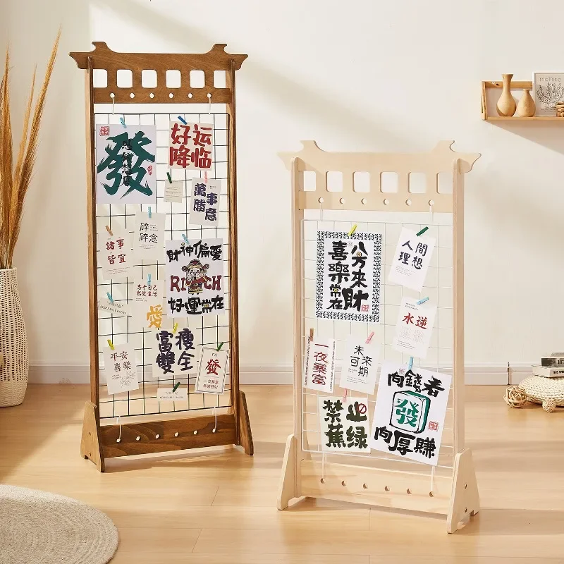 Grid Display Stand Solid Wood Works Display Stand China Wind Ring Innovation Shelf Art Calligraphy Display Stand