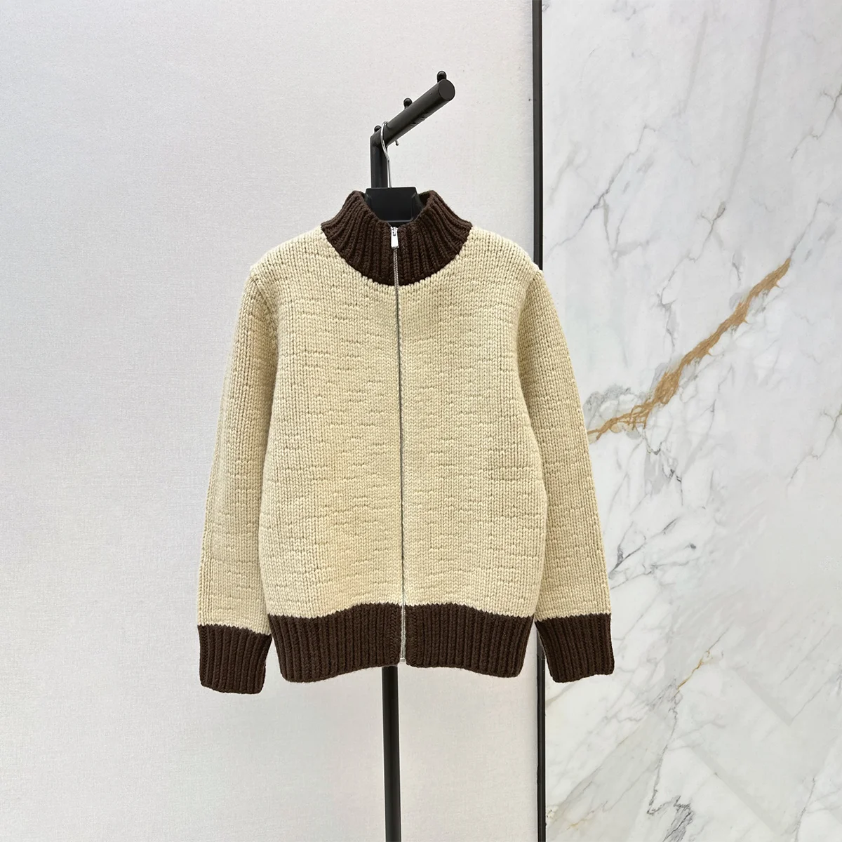 2026 High Quality Women Color Block Half Zip Virgin Wool Knit Cardigan261017109