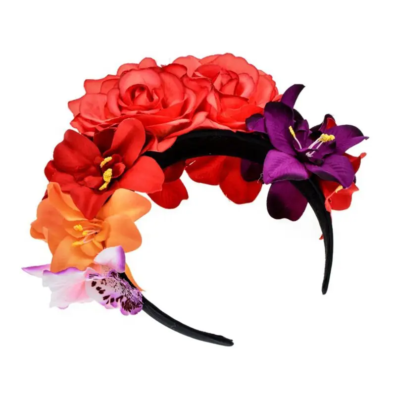 E15E Womens Simulated Rose Flower Headband Day of The Dead Halloween He