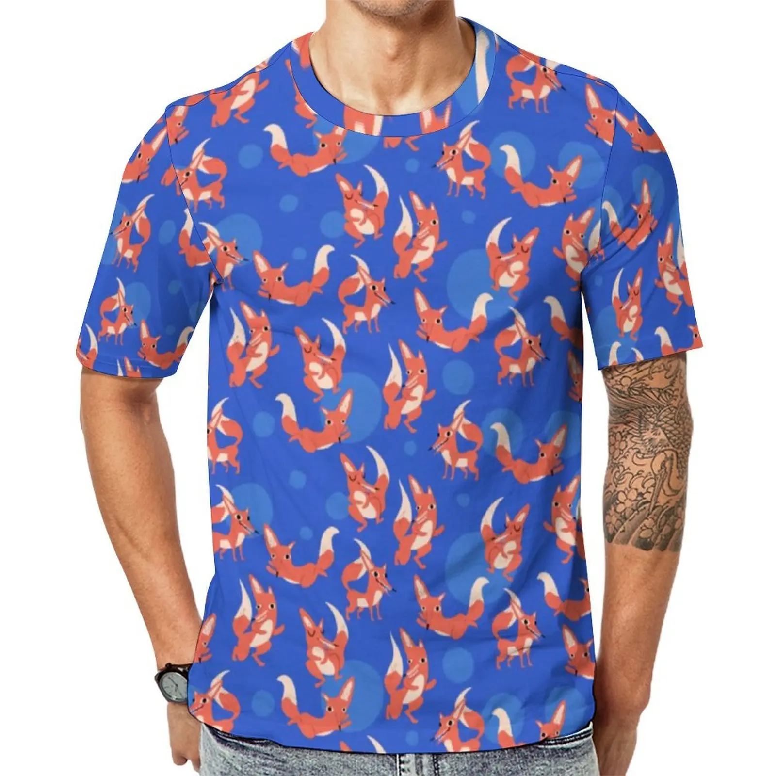 Premium T Shirt Cute Fox Print T-Shirts Wild Animal Kawaii Vintage Tee Shirt For Men Short Sleeve Design Oversized Tops