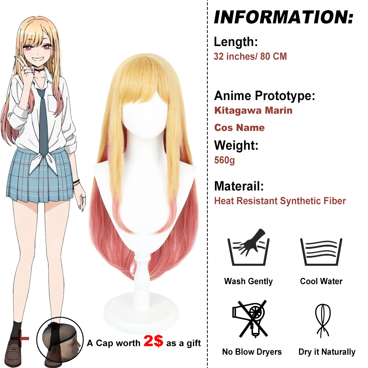 ANOGOL Synthetic Marin Kitagawa Cosplay Wig Anime My Dress-Up Darling Long Straight Gradient Yellow Purple Hair Lolita Halloween