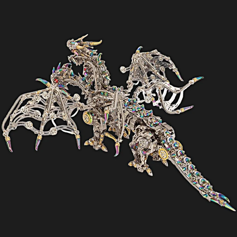 Three-headed dragon mechanical trendy ornaments, hard-core toy metal assembly models, handmade DIY, boys' gifts