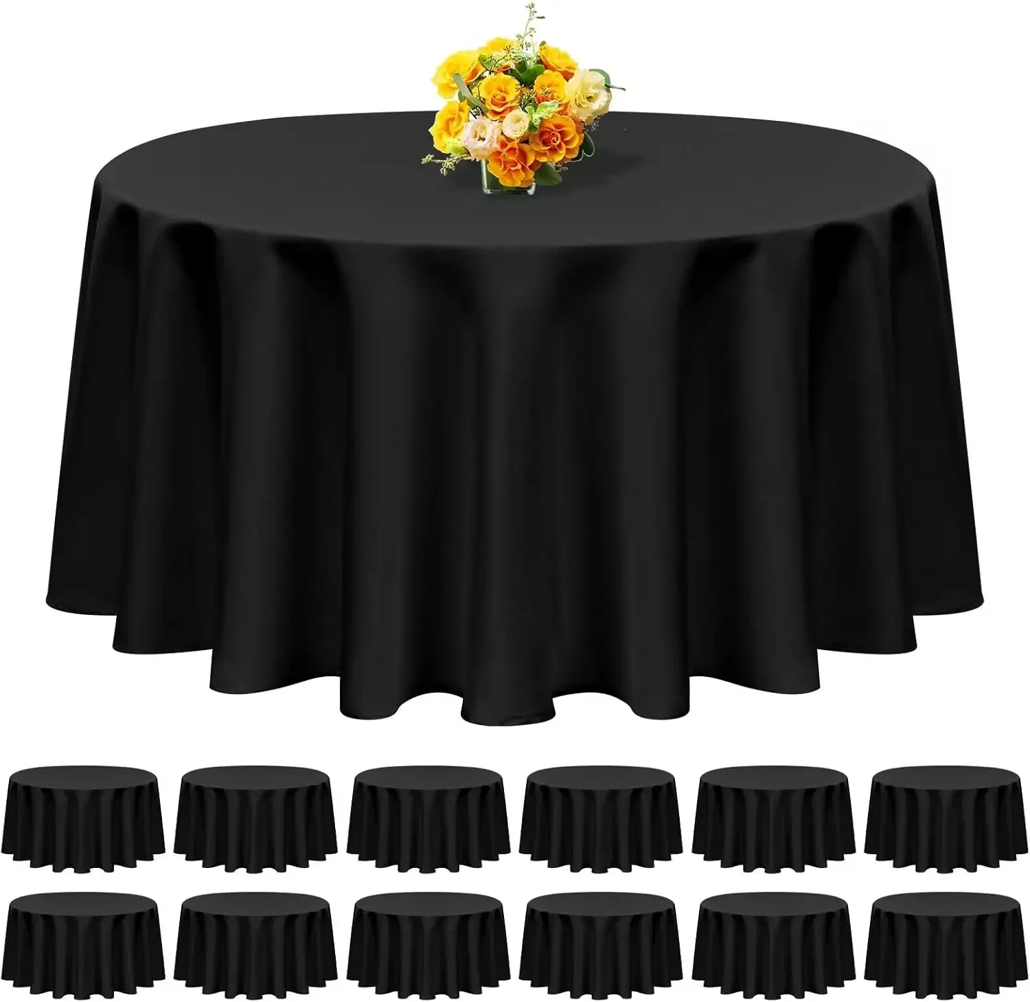 Round Tablecloth 120 Inch - Black Polyester Table Cloth for Round Table, Premium Stain and Wrinkle Resistant Washable Fa