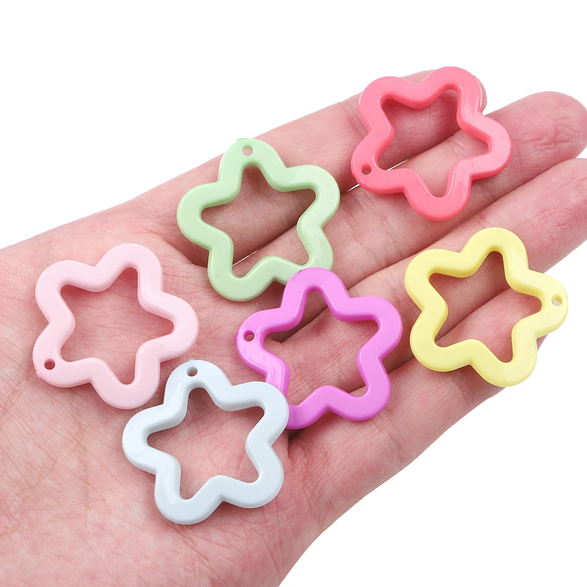 20Pcs/Bag Acrylic Solid Color Hollow Flower Beads 30x30mm Beads Frame Charms For Keychain Pendant DIY Jewelry Making Accessories