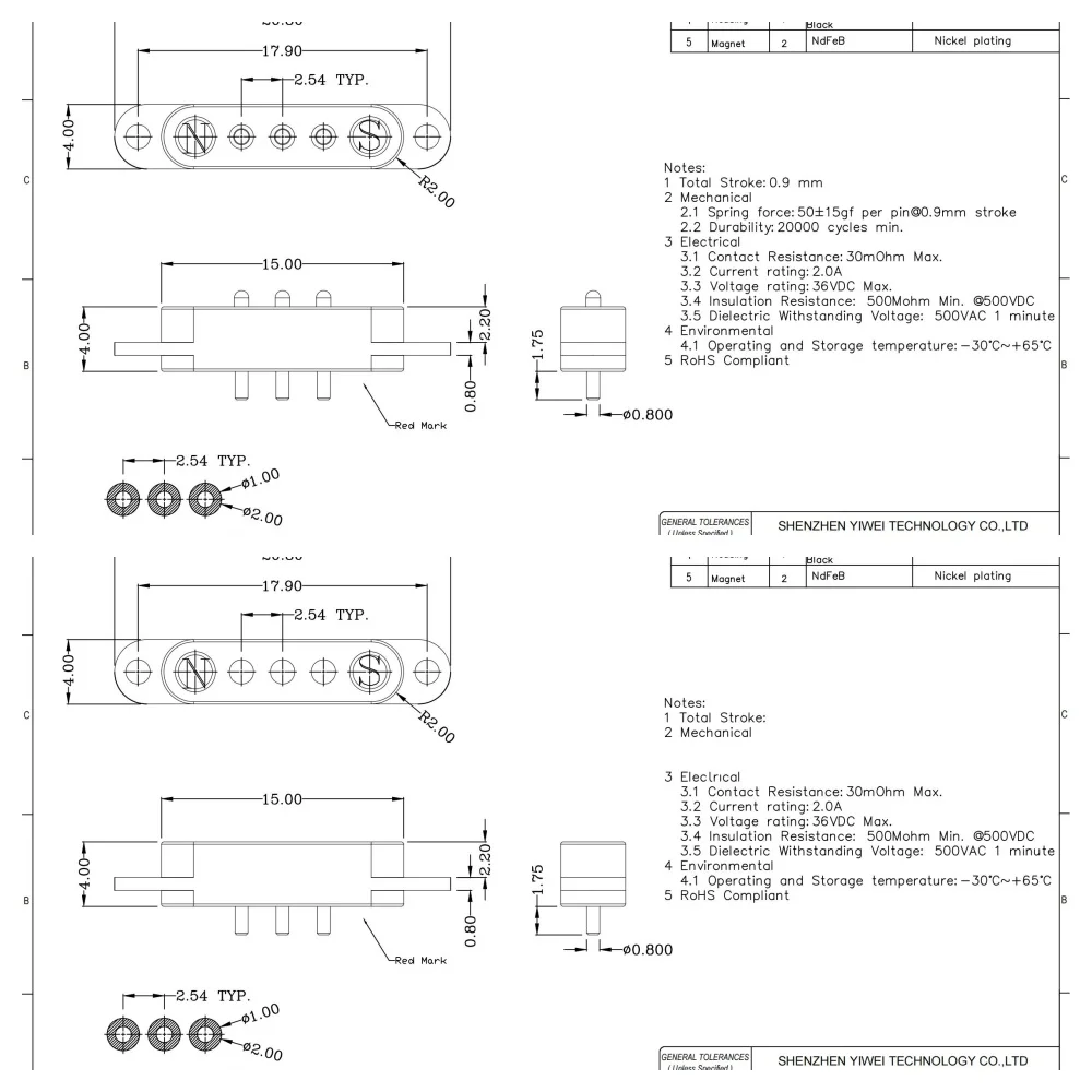 2A DC Magnetischer Pogo-Pin-Steckverbinder 2-9-polig, Pogopin Stecker und Buchse, Abstand 2,5/2,80mm, federbelastete DC-Strombuchse – Detail 18