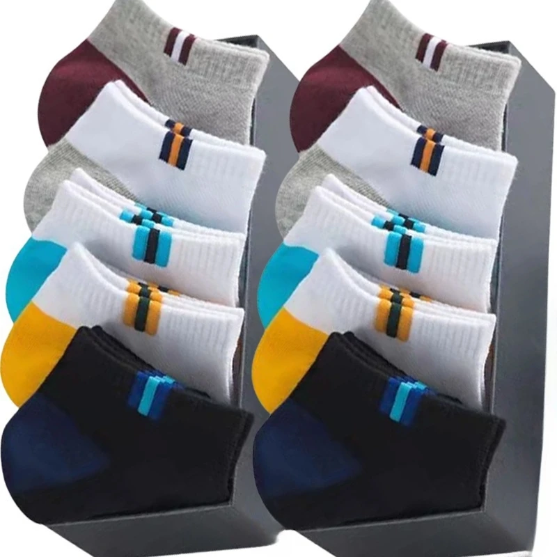 

1/5PAIRS Simple Stripe Pattern Liner Anklets Socks Comfy Breathable Soft Sweat Absorbent Cotoon Socks for Men's Outdoor Wearing