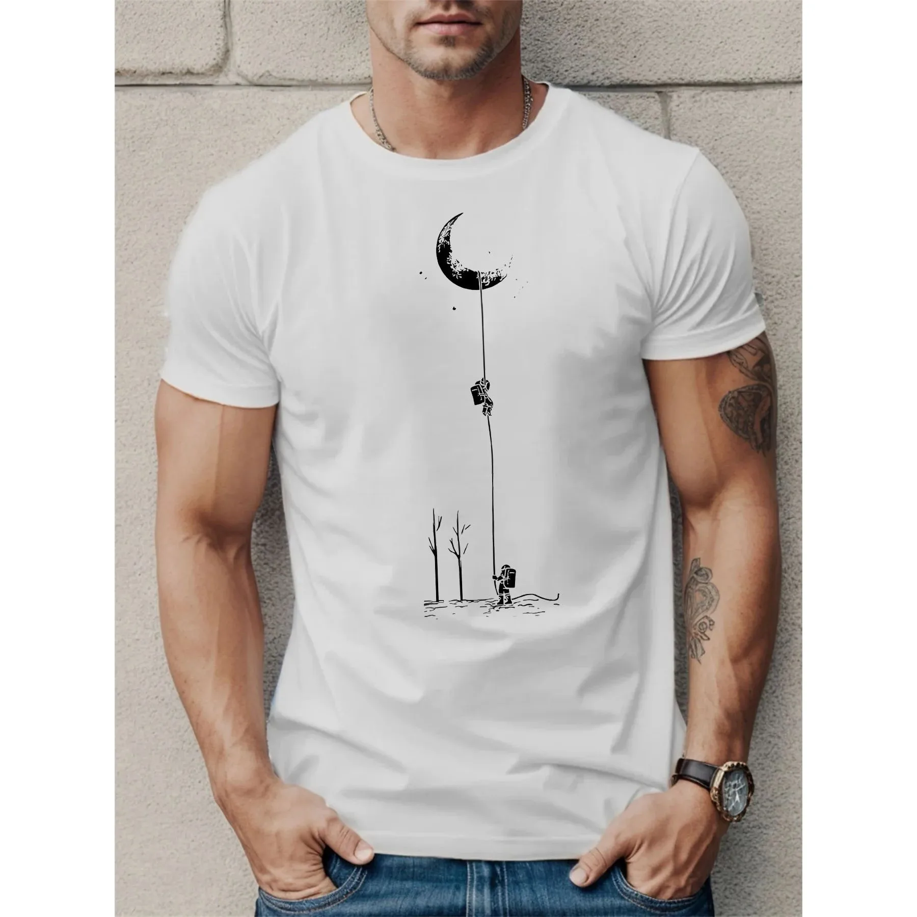 

Летняя мужская повседневная спортивная футболка из 00% чистого хлопка Loose Moon Landi, ультра облегающая футболка с воротником Генри Ирт, длина Nine Sve