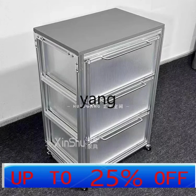 

Lmm Simple Modern Aluminum Profile Cabinet Multifunctional Living Room Mobile Cart Glass Drawer Cabinet