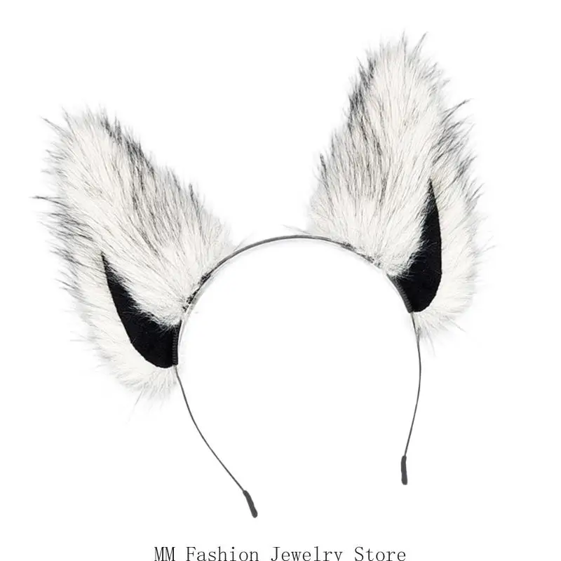 D0UB Fascia per capelli per orecchie gatti, volpi, in pelliccia sintetica, per cosplay Halloween