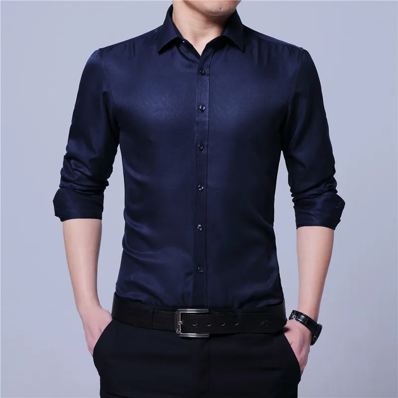 Formal Solid Color Slim Shirts Long Sleeve Spring Autumn Turn-down Collar Men's Clothing Commute Single-breasted Basic Shirts