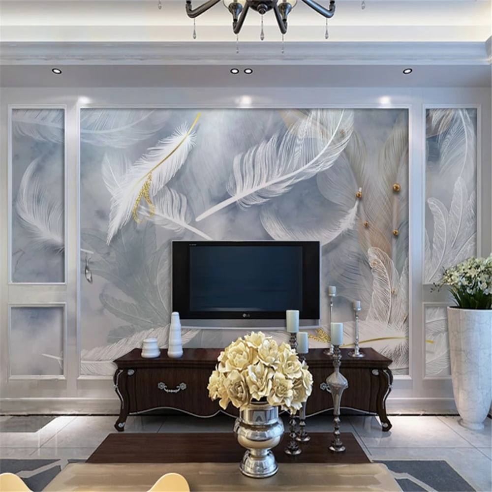 

Пользовательские Papel De Parede 3D фото обои перья современные обои для спальни гостиная диван ТВ фон художественная обои