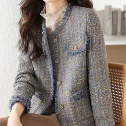 Mixtures Jacket Woman Loose Splicing New In Korean Style Clothing Cotton Wool Blend Coat for Women Medium Fashion 2025 Novelty