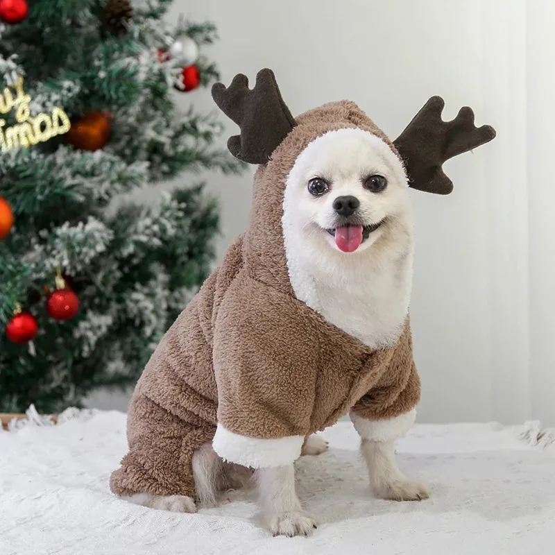 Dog Christmas Clothes Winter Warm Coral Velvet Elk Hoodies Pet Clothes for Small Dog Chihuahua Christmas Dog Costume Ropa Perro