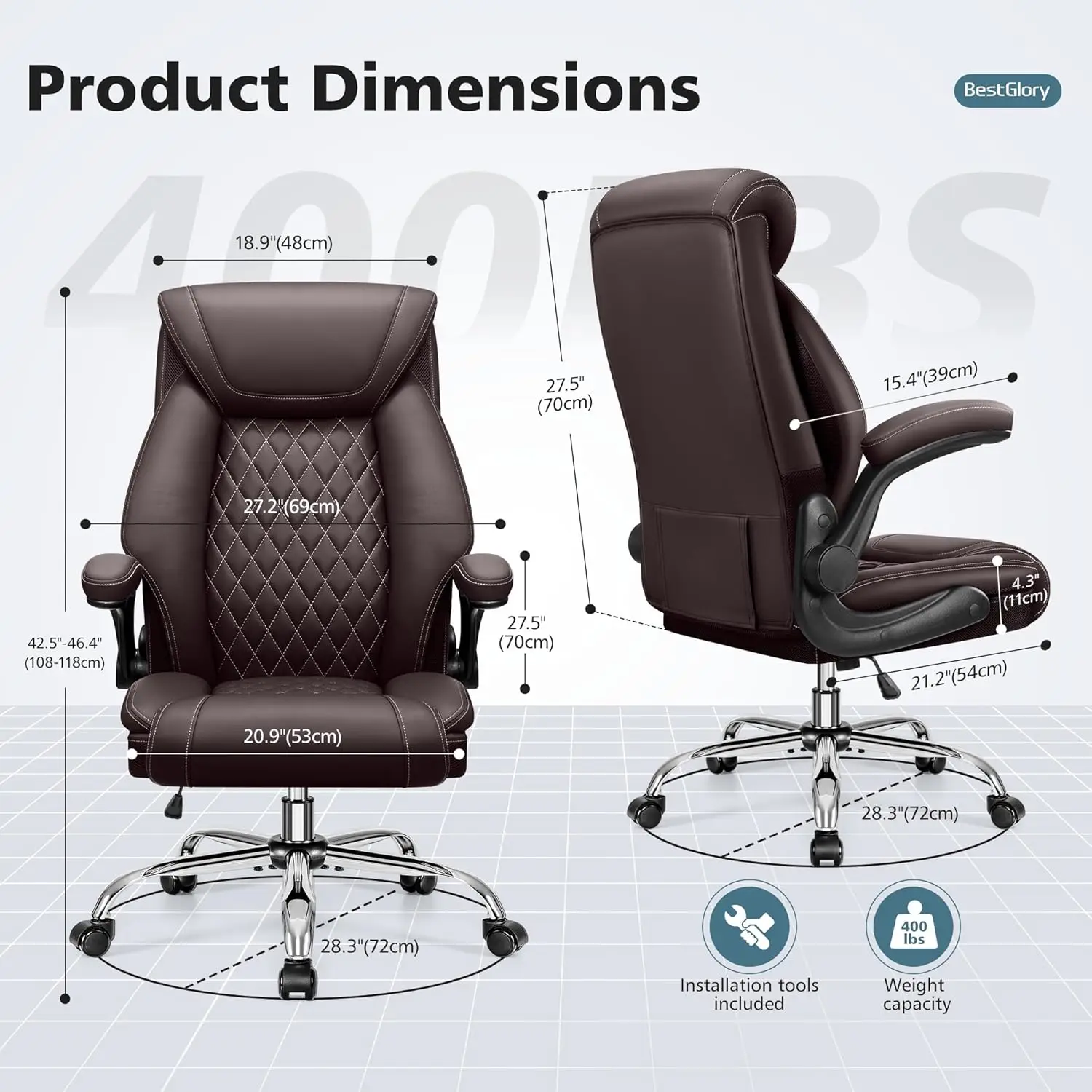 Ergonomic High Back Office Chair, Breathable Leather with Lumbar Support & Rocking Function
