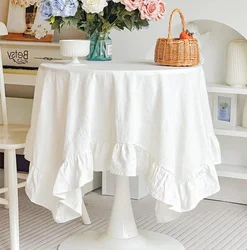 100% Cotton Round Table Cloth Washable Vintage Ruffle Tablecloth For Wedding Party Dining Banquet Decor Living Room Table Cloth