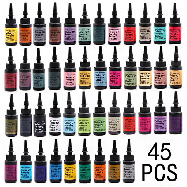 24-45 kolorów klej żywiczny UV 10ml klej epoksydowy twarde utwardzanie ultrafioletem DIY klej UV kolor żywica tworzenia biżuterii szybkoschnący klej przezroczysty