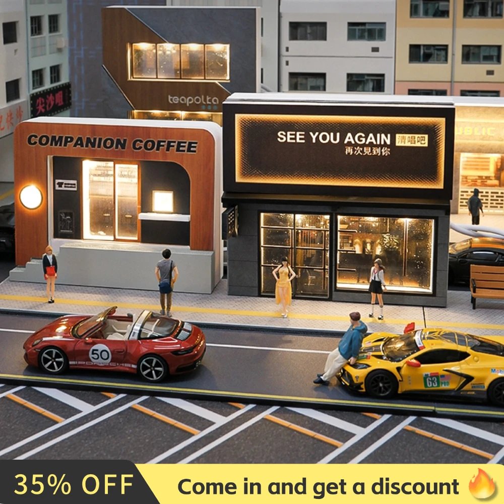 

1/64 Поющая бар Снежная доска со световой сценой Трехмерное светодиодное освещение Модель здания городской уличной сцены