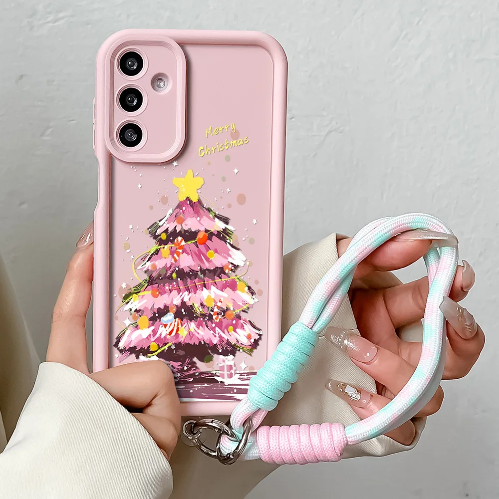 Phone Case for Samsung A54 34 24 14 55 35 25 73 53 33 23 51 31 72 52 32 22 13 12 06 16 Christmas Tree Wrist Chain Lanyard Cover