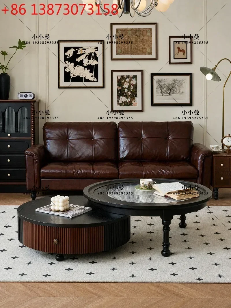 Yibao Yisen French retro round medium and ancient style solid wood size combination round coffee table