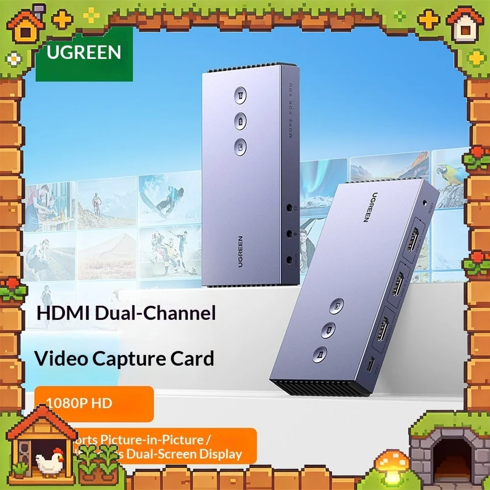 UGREEN 80688 Dual HDMI Video Capture Card 4K Input 1080P Loop Out Recording Box for PC Streaming