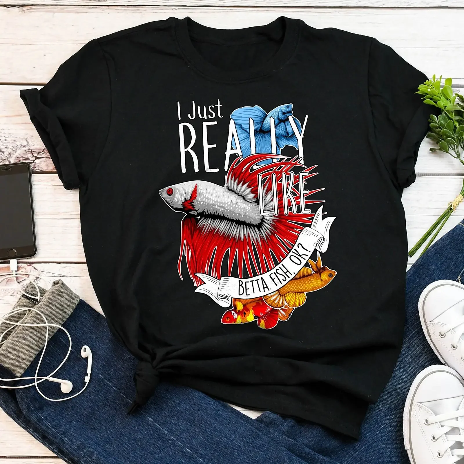 I Just Really Like Betta Fish OK T Shirt Funny Siamese Fighting for Aquarium Keeper Lover  vintage Washed Slightly Versatile