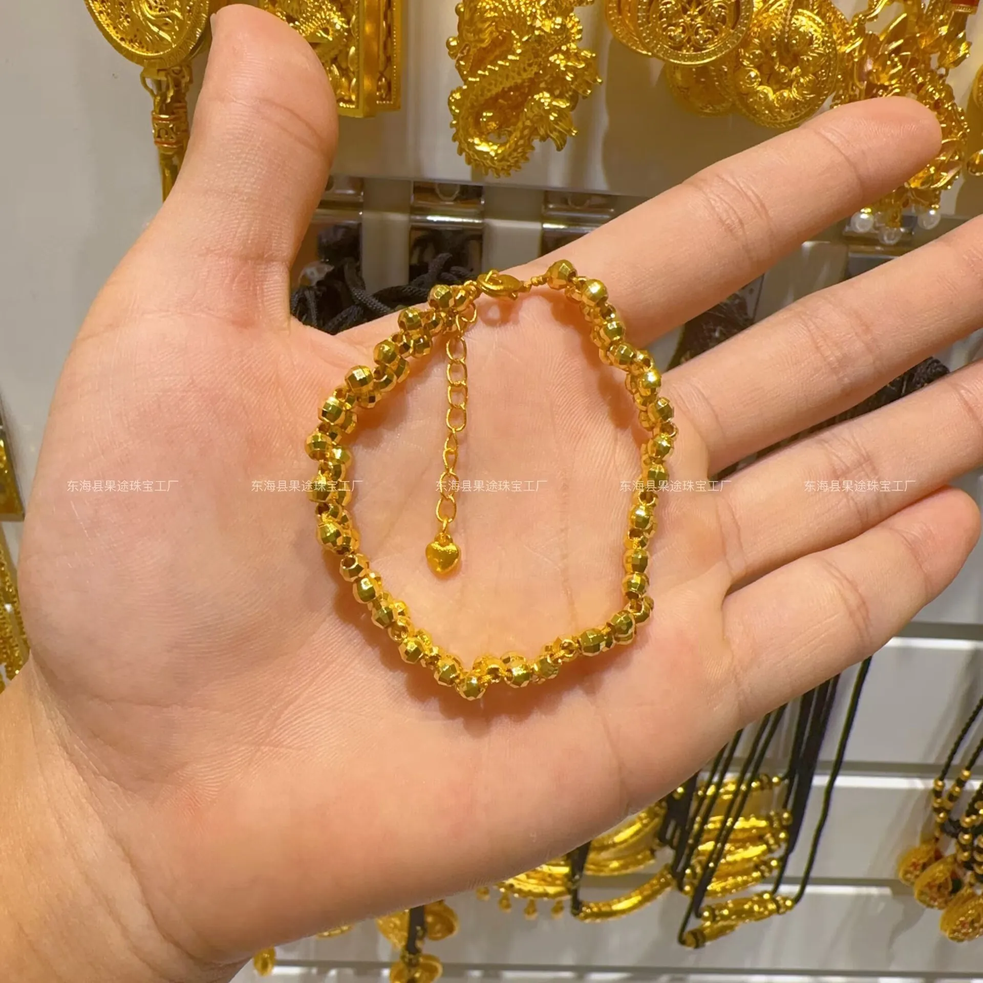 

Plated With Genuine Gold Preservation Ancient Sand Gold Octagonal Bead Small Broken Bracelet Hand Woven High End Girls Gift