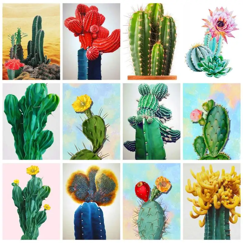 

RUOPOTY Oil Painting By Numbers Cartoon Cactus For Adults Kill Time Gift Painting By Number Plant Painting Wall Art