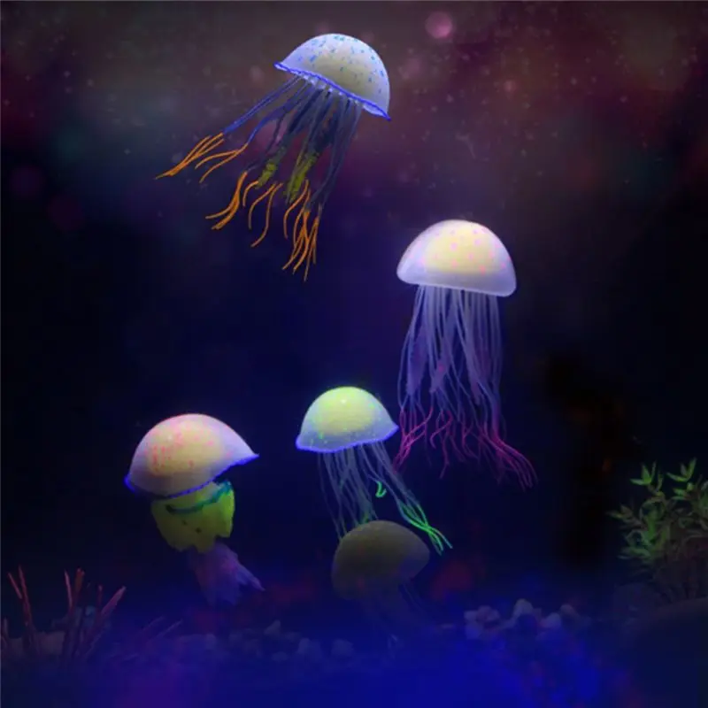 安定した発光性のあるシームーン型のシミュレーションクラゲ12個入り、卸売シリコン蛍光発光浮遊魚水槽飾り