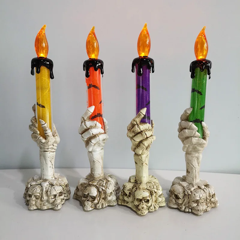 Halloween LED Candle Horror Skeleton Ghost Holding Candle Light Halloween Party Decoration for Home Haunted House Bar Supplies