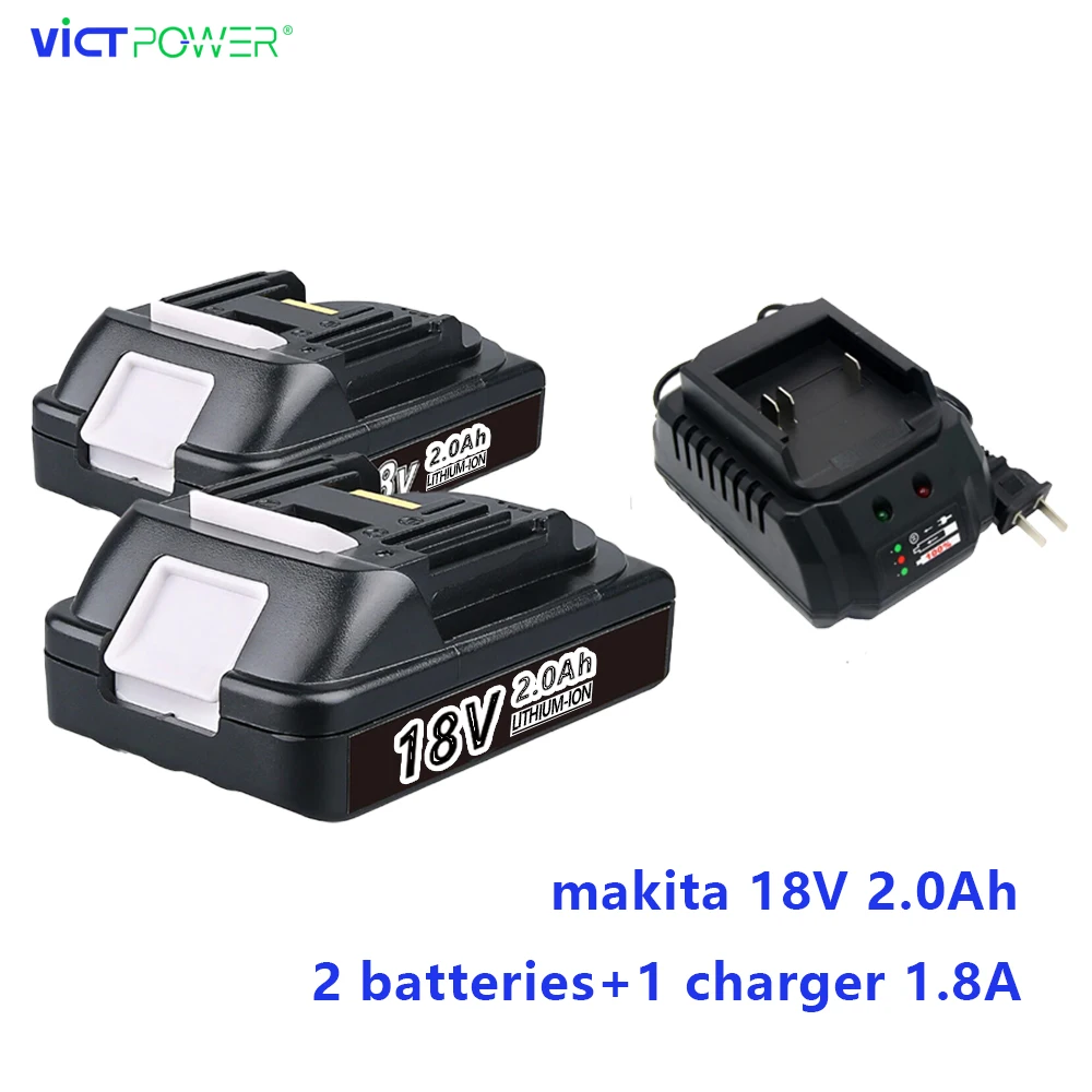 1pc charger and 2pc bateria 18V  2ah/2.5ah/3ah Lithium li-on Pack For Makitas Battery Power Tool Combo Kit Cordless Drill