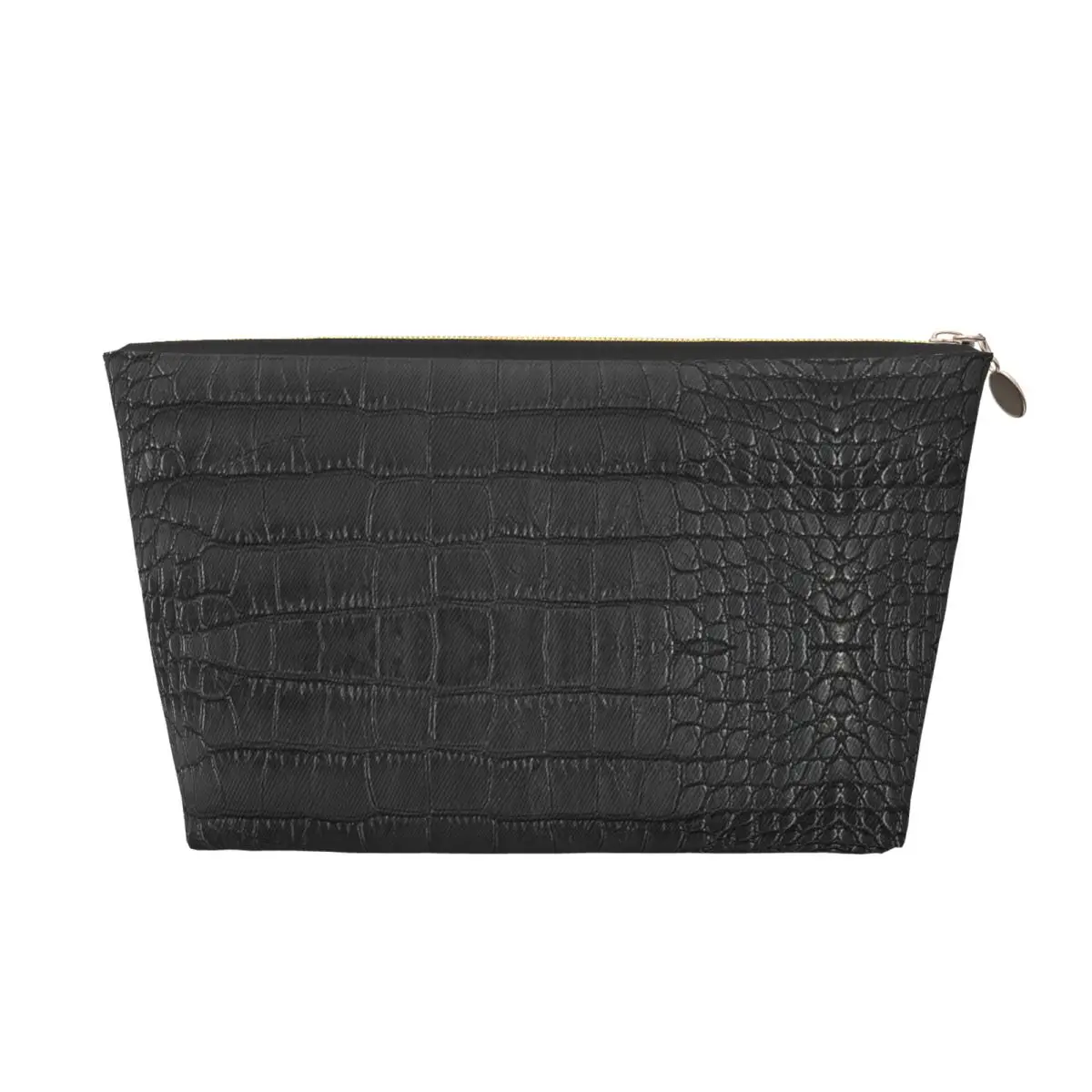 Custom Travel Black Alligator Skin Leather Print Toiletry Bag Makeup Cosmetic Organizer for Women Beauty Storage Dopp Kit Box