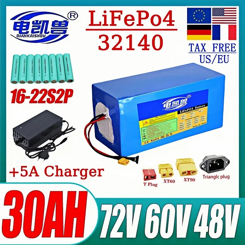 

72 В 60 В 48 В 30 Ач LiFePo4 аккумулятор 32140 DIY встроенный BMS 0-3600 Вт двигатель мощный аккумулятор для электромобиля