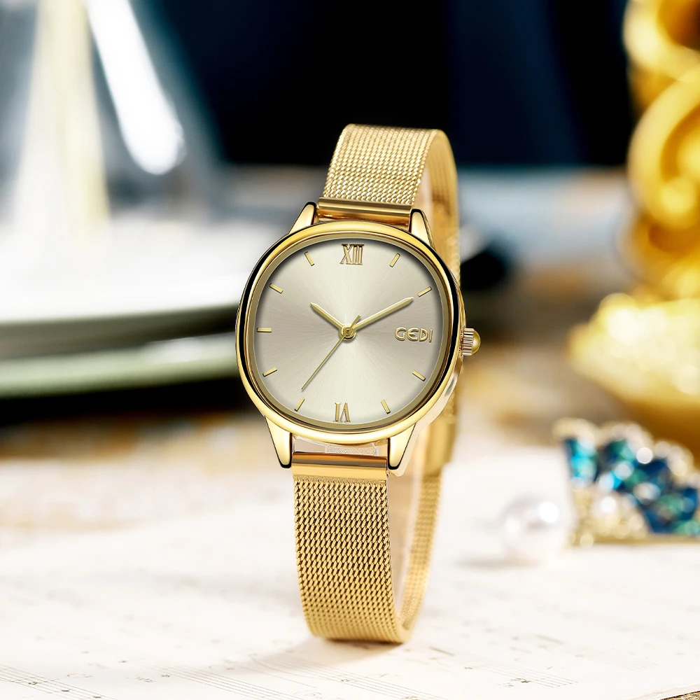 

GEDI Minimalist Golden Stainless Steel Women Square Watches Luxury Waterproof Ladies Wristwatch Casual Quartz Watch for Women