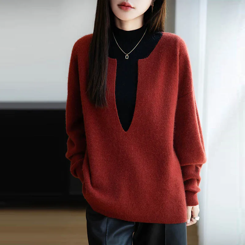 

Свитера женские шерстяные зимние вязаные пуловеры с v-образным вырезом свободные повседневные осенние модные трикотажные изделия элегантные вязаные удобные топы