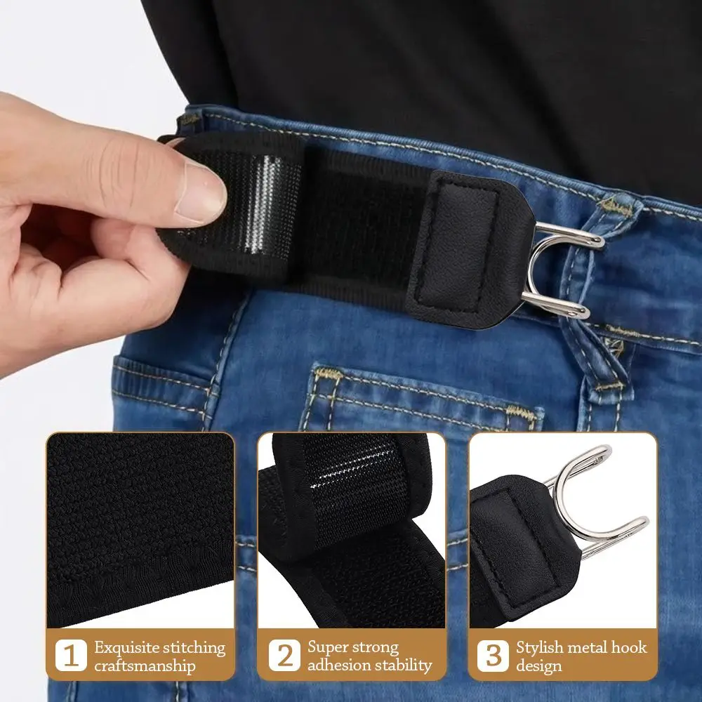 New Unisex Buckleless Belt Hook Waist Buckle Adjustable Elastic Belt Comfortable Elastic Waist Belt